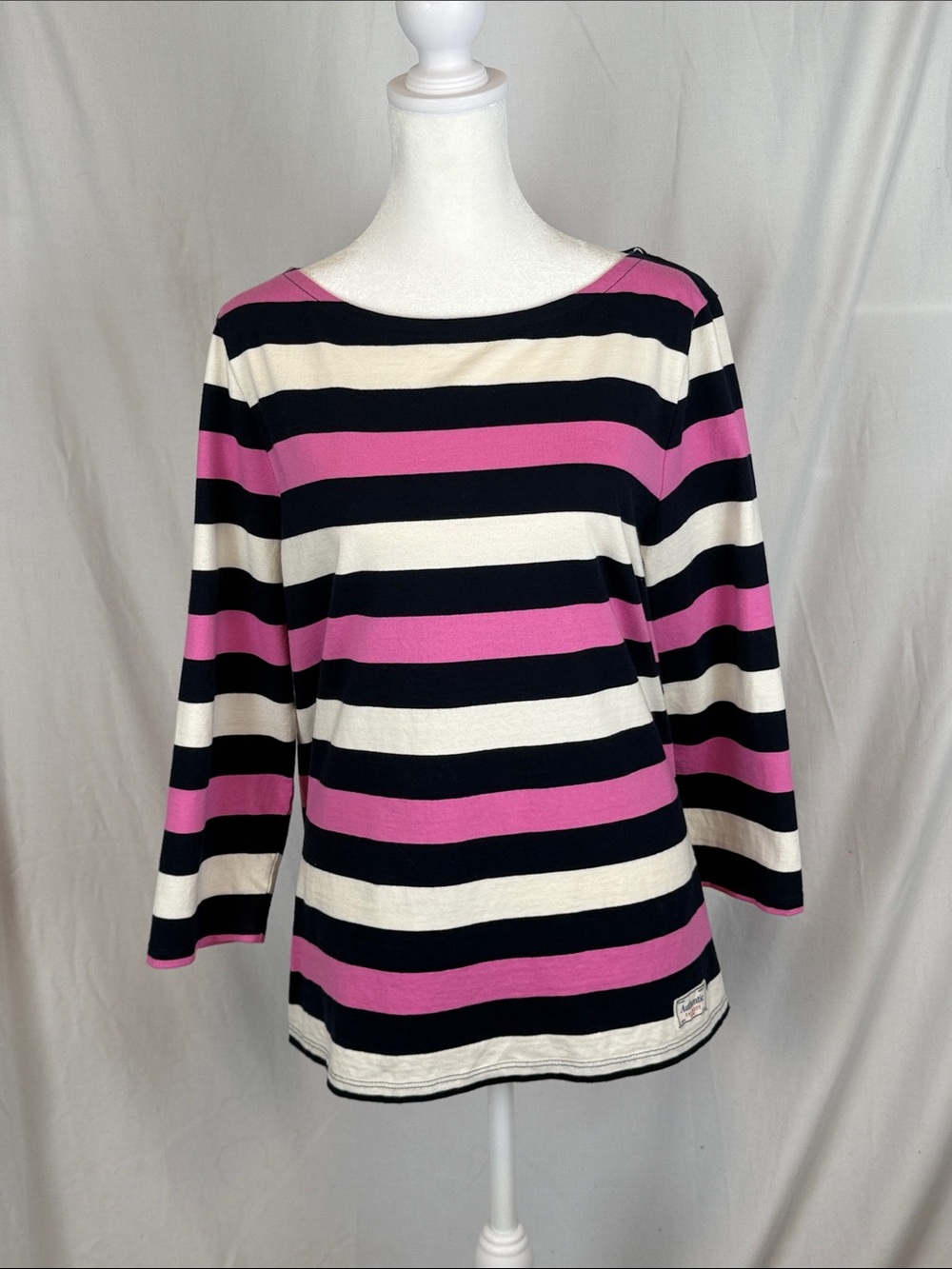 Women's Talbots 3/4 Sleeve Length Boatneck Striped Shirt 100% Cotton Size Large
